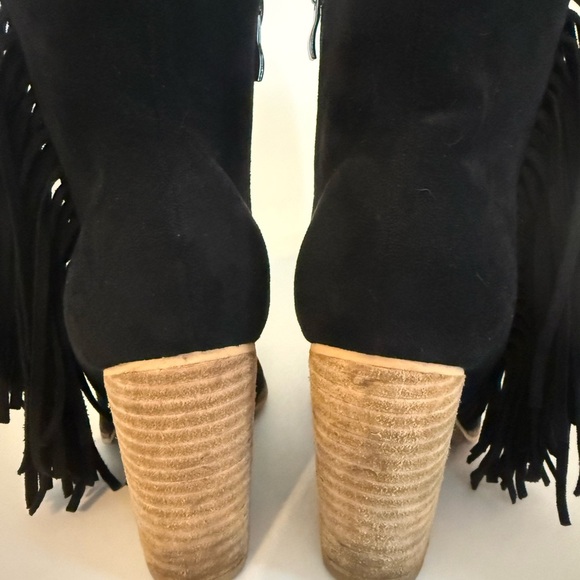 Buckle BEAST FASHION Black Suede Fringe Heeled Boots - Picture 6 of 9
